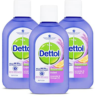 Dettol Antibacterial Disinfectant Liquid, Concentrated Cleaner, Kills 99.9% of Bacteria & Viruses, Lavender and Orange, Pack of 3 x 500ml, Total 1.5L