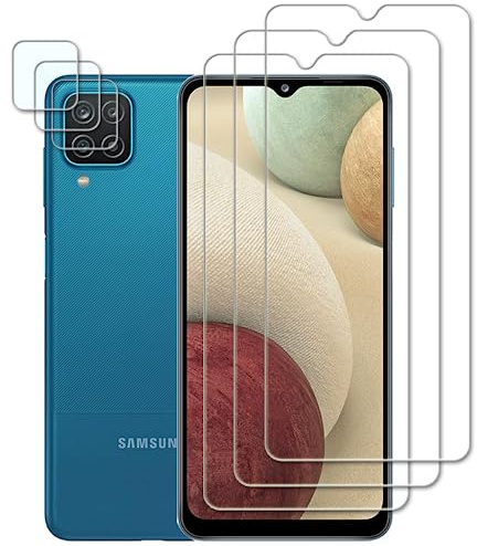 Tzstz 3+3 Piezas con Samsung Galaxy A12 Pantalla Protector Compatible ，9H Dureza，Anti-arañazos, Vidrio Templado Protector