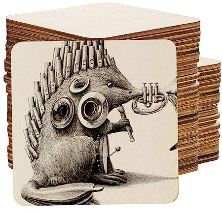Holzscheiben, Runde Holzscheibe, für Dekoration, Untersetzer, Handwerke, Bemalen, DIY (Quadrat, 10CM-50PACK)