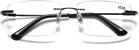 VEVESMUNDO Randlos Lesebrille Herren Damen Blaulichtfilter Metall Rechteckig Sehhilfe Lesehilfe +1.0,+1.5,+2.0,+2.5,+3.0,+3.5,+4.0 (1 Stück Schwarz, 3.0)