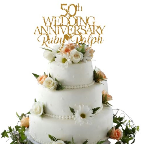 Custom Wedding Anniversary Cake Topper with Both Names. 50th Wedding Anniversary Golden Any years any Names Personalised Cake Topper Glitter Card (GLITTER GOLD)
