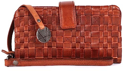 Vilenca Holland Geldbörse aus echtem Leder für Damen, kleine Geldbörse für Damen, Reißverschluss, Münzgeldbörse, Kreditkartenetui mit Riemen, Cognac, 18 x 11 x 3, Texas