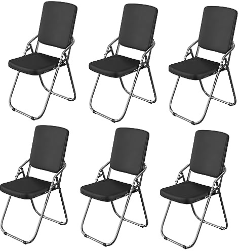 PIPIPOXER Klappstuhl Essstühle Klappstühle,6er Set Klappstühle aus Leder und Stahlrahmen,Stabiler Klappstuhl Furniture Konferenzstuhl für Gäste oder Veranstaltung im Freien 40x21x85cm Schwarz