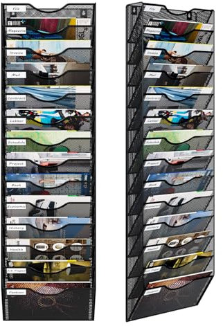 PAG-Mass 14 Fächern Hohe Kapazität Document Wand Organizer Hängend,Hohe Qualität Metall Zeitschriftenhalter Wand für Büro/Studium/Zuhause,Schwarz 