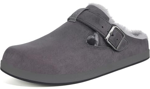 Zuecos y Mules Hombre Mujer Zapatillas de casa Invierno Cómodos Ante Lined Clogs Zapatos de Casa Cálido Pantuflas de Interior Exterior, Gris Oscuro, 36 EU
