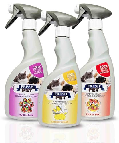 Pet Disinfectant 3x500ml Ready to Spray 100% Recycled Bottle, Deodoriser, Cleaner, Kennels, Artificial Grass (Sweet Shop Pack)
