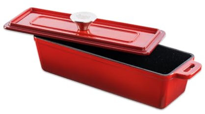 GRAND FEU Cocotte en fonte émaillée avec couvercle et poignées - Bol étroit pour la cuisson de vases, rôtis et gâteaux - Couleur Rouge