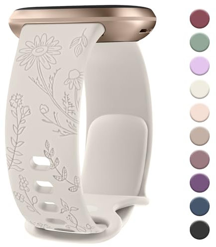 Vancle Armband für Fitbit Versa 3/4, Sense/Sense 2 - Silikon Uhrenarmband Mit Floraler Gravur für Damen Und Herren, Sport Ersatzband, Sternenlicht