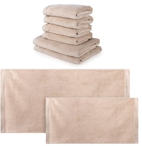ELLAGOLD Premium Frottiertücher 6er Set 2X Duschtuch (70x140) 4X Handtuch (50x100) 100% Baumwolle I Oeko-Tex, Dicke Duschtücher, Saugstark und Flauschig Weich (Beige)