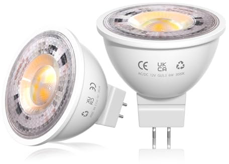 Lamptobe Ampoules LED MR16 Blanc Chaud 3000K, Ampoules LED GU5.3, Ampoule Spot LED 12V, 6W=50W Lampe Traditionnelle, 38° Angle, Non-Dimmersible, Lot de 2, LTB-GU5.3-WW
