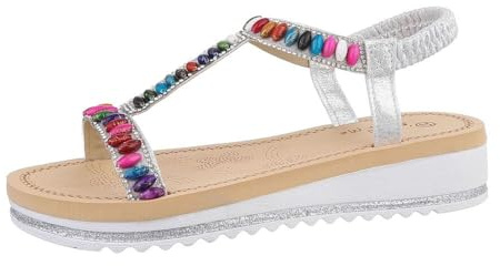Ital Design Damen Sandalen mit Keilabsatz, runde Spitze