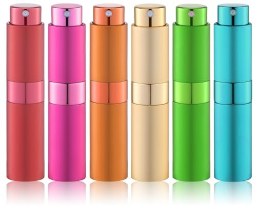 Lulupack 8ml Portátil Recargable Perfume Atomizador, Viaje Pulverizador,Agua Colonia Dispensador,Botella Spray(6pcs, Multicolor-6)