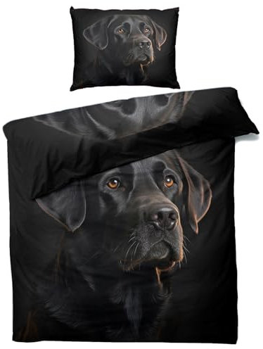 MOBEITI Schwarz Labrador Bettwäsche 135x200, Hunde Wendebettwäsche, Weiche Kuschelige Mikrofaser Bettbezug Set 2teilig, 1 Kissenbezug 80x80, mit Reißverschluss -MO&306
