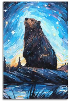 KIUYGPPJ Poster, Motiv: Biber, Sternennacht, dekoratives Gemälde, Leinwand, Wandposter und Kunstdruck, modernes Familienschlafzimmer, Dekoration, Poster, 20 x 30 cm