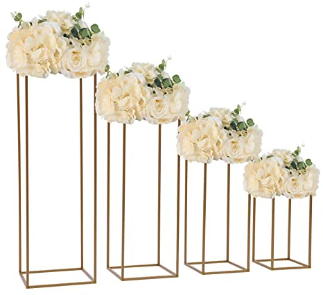 Tagtuell 4 Stück Metall Blumenständer, Gold Mittelstücke Vasen Stand mit Hammer, geometrisches Display Rack für Hochzeit Party Dekorationen（40cm，60cm，80cm，100cm）