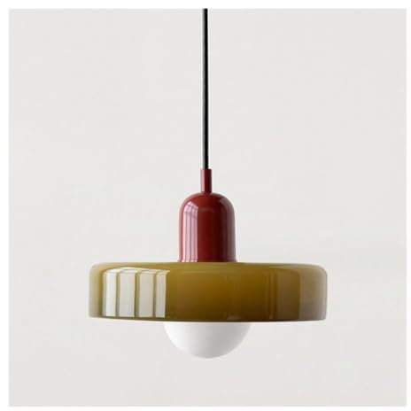 Plafonnier coloré Lampe suspendue du milieu du siècle avec abat-jour en verre Éclairage suspendu vintage Luminaires suspendus en fer et en verre pour chambre à coucher, salon, cuisine, couloir (couleu