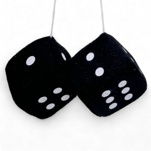 MIJOMA Plüschwürfel für Auto-Rückspiegel 1 Paar, Retro Autowürfel 6x6x6cm, weiche Fuzzy Würfel in Schwarz, Rot und Rosa als Autodekoration (Schwarz)