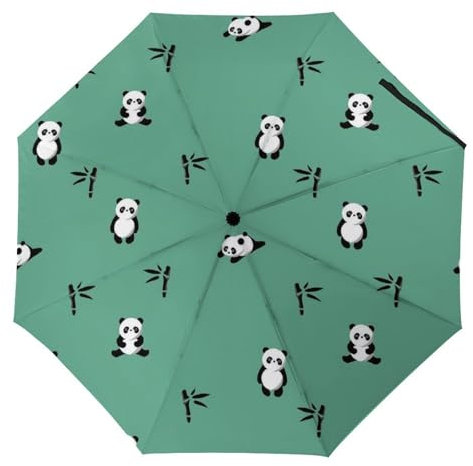 Hearda Regenschirm Manuell Öffnen, Karikatur Stil 3D Drucken Taschenschirm Sturmfest Wasserdicht Kompakt Sonnenschutz Reise Regenschirm für Damen Herren Kinder (Süß Panda)