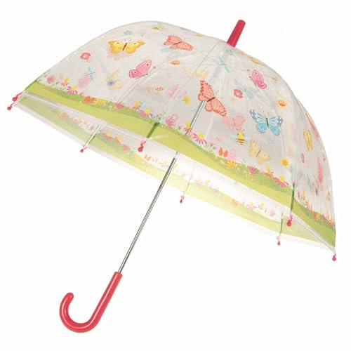 SIDCO Kinderschirm Regenschirm transparent Kinder Schmetterlinge Schirm lustig klein bunt