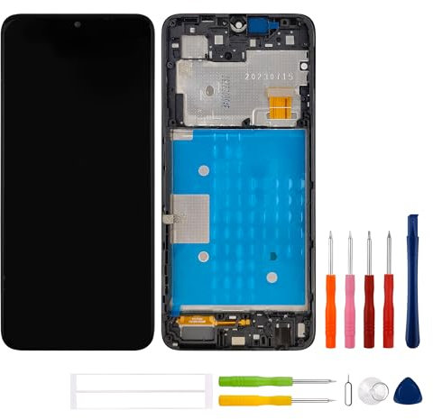 SWARK OLED-LCD-Display, kompatibel mit TCL 40 XE [6,5 Zoll] (Schwarz mit Rahmen) (mit Fingerabdruck-Funktion), Touchscreen-Digitizer, Montage-Ersatz + Werkzeug