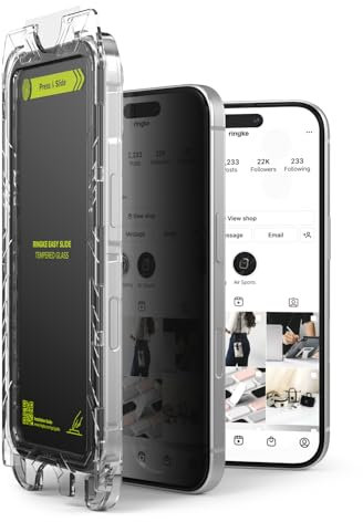Ringke Easy Slide Privacy Glass [2 Stück] Kompatibel mit iPhone 16/15 Panzerglas Sichtschutz mit Installationstool, Anti-Spy 9H Härte HD-Qualität Gehärtetes Glas Schutzfolie Folie