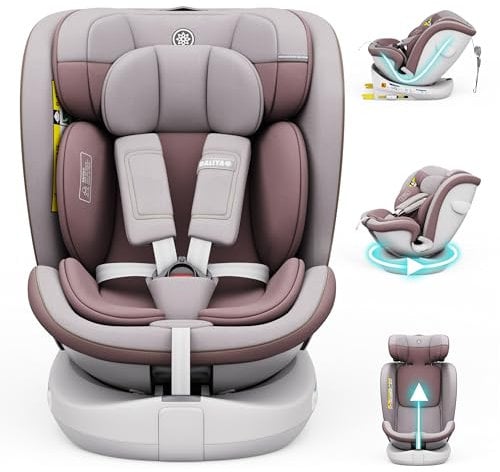 Daliya® Kindersitz ROTAZIONE | I-SIZE 40-150 cm | 8 Pos. | Isofix | (SIP) | Top Tether | 360° | 5 Punkt Gurt | Gruppe 0+ / I/II/III 0-36 KG | Neueste Zulassungs UN ECE Reg. 129 (Pastellrosa)