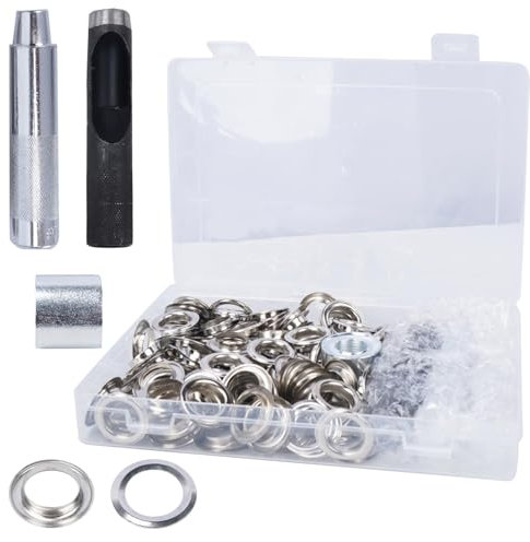 Luabue 120 Set 16mm Grommets Eyelets Kit Tarpaulin Repair Kit Large Eyele Punch Kit Grommets Setting Metal Eyelets for Fabric Canvas Tent Awning Leather Craft Tarpaulin Curtains