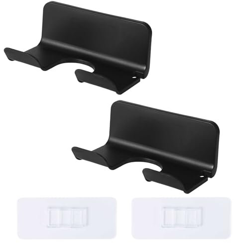 2uds Soporte para Secador de Pelo, de Plástico para Montaje en Pared Ajuste Universal Sin Perforaciones Organizador de Pared para Secador de Pelo para Armario de Baño (Negro)