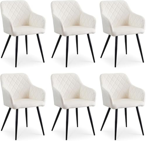 CLIPOP Esszimmerstühle 4er Set, Küchenstuhl aus Leinen Wohnzimmerstuhl Polsterstuhl mit Armlehne Metallbeine Polstersessel Stuhl für Esszimmer Wohnzimmer Küche (6, Samt Beige)