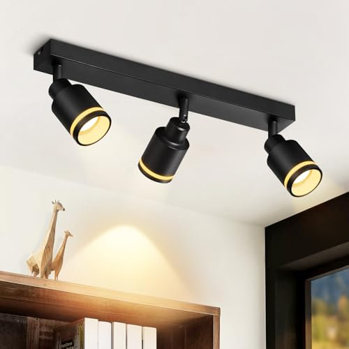 meoaow Deckenstrahler Modern Schwarz Deckenleuchte: 3 Flammig Schwenkbar Deckenspot Flurlampe Metall GU10 Küchenlampe Deckenlampe Strahler für Büro Wohnzimmer Schlafzimmer, Ohne Leuchtmittel