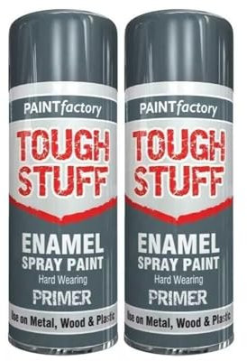DIOXSTAR Enamel Grey Primer Spray Paint, Fast Drying, Suitable for Wood, Plastic, Metal, Interior and Exterior Use, Hard Wearing & Smooth Finish, 400ml (2 PCS)