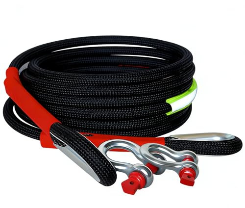 Cuerda de Remolque de recuperación cinética de 5M18T 39,000lb pies Correas de Remolque de Servicio Pesado con 2 grilletes de Anillo,Cuerda de Remolque cinética de Nailon camioneta 4WD SUV ATV (5m18t)