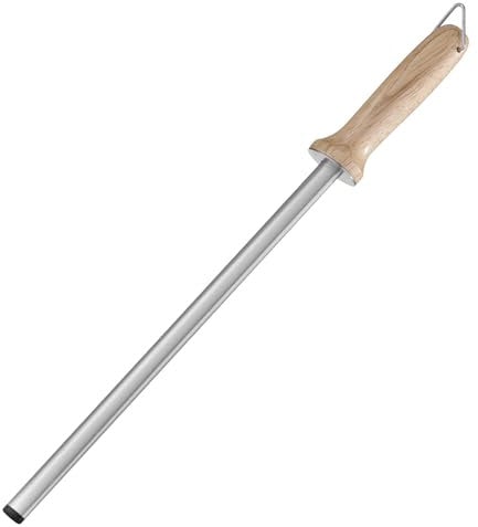 Navaris Diamond Knife Sharpener Steel - Chef Knife Sharpeners with Ergonomic Wooden Handle - Honing Rod for Chef's Knives, Paring Knives, Carving Knives, Japanese Kitchen Knives