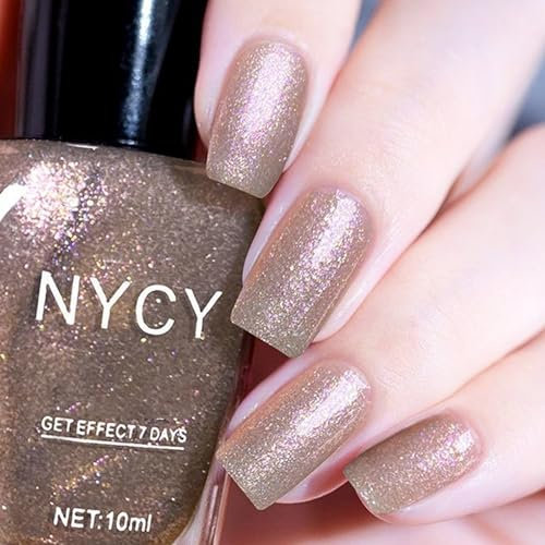 Glitter Nail Polish Champagne Nail Varnish Quick Dry Champagne Glitter Nail Polish Long Lasting Breathable Shimmer Nail Varnish Water Based Shimmer Champagne Nail Polish for Nail At Home DIY Nail Art