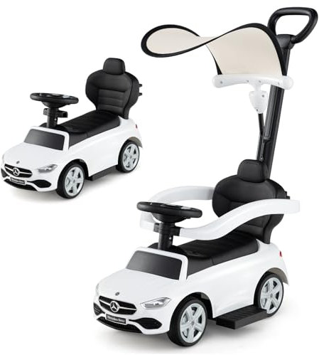 COSTWAY Mercedes-Benz Rutschauto, 3-in-1 Rutschfahrzeug mit Schiebegriff, Stauraum & Lenkschieber, Schiebauto mit Hupe & Motorensound, Rutscher Auto für Kinder ab 1 Jahr (Weiß)