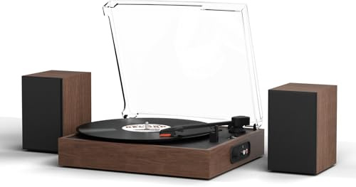 Vinyl Plattenspieler mit Externen Stereolautsprechern Vintage-Plattenspieler für Vinyl-Schallplatten LP-Player Unterstützt Drahtlose Wiedergabe 2 Geschwindigkeiten Auto-Stopp RCA-Ausgang