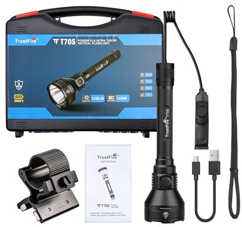 TrustFire T70S Jagd Taschenlampe, 2350 Lumen Extrem Hell Taschenlampe 1050 Meter Reichweite Taktische Taschenlampe IP68 Wasserdicht 5 Lichtmodi mit Fernschalter für Camping Wandern Notfälle