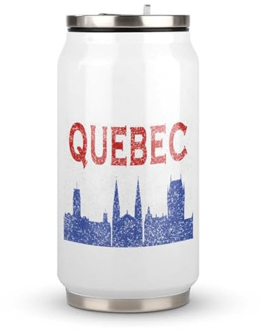 Yelolyio Tasse en acier inoxydable avec couvercle et paille Motif silhouette de la ville de Québec - Tasse à café de voyage pour boissons chaudes et froides - Cadeau pour un ami - 300 ml
