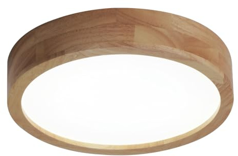 Kaniker LED Deckenleuchte Holz Rund 24W, 30cm LED Deckenlampe Flach Deckenstrahler, Modernes Deckenlicht mit Warmweiß & Kaltweiß für Schlafzimmer Wohnzimmer Flur Küche