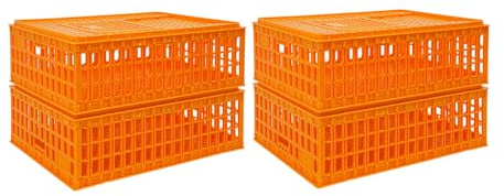 4 unidades de transporte para aves de corral, jaula de transporte de pollo con puerta corredera y asas de transporte, cesta para aves de corral, pollo, pájaro, pato, ganso, capacidad de carga de 200