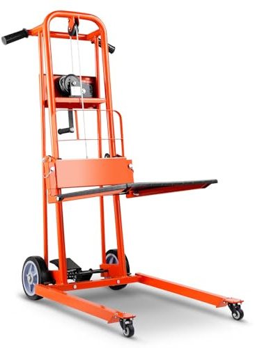 VEVOR Material Lift Winch Stacker, 330 lbs Capacity Hand Winch Lift Truck, 42.9 inch Lifting Height, Multifunctional Manual Pallet Truck Dolly with Swivel Casters & Lift Plate