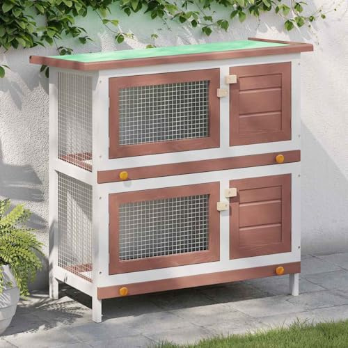 Mokuyary Kaninchenstall 4 Tören Braun Holz Hasenstall mit herausnehmbarer Bodenwanne und Türen, Hasenkäfig Kleintierkäfig Kleintiergehege Hasenhaus, Hühnerstall Meerschweinchenstall