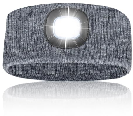 Danolt LED Stirnband mit Licht, Wiederaufladbare USB mit Vier Kleinen Leuchtperlen für Camping, Wandern, Weihnachten Geschenk