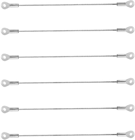 6pcs Cabinet Door Restraint Window Restrictor, Stainless Steel Braided Safety Cable with Eyelets, Flexible Hinge Limiter Lanyard for Secure Cupboard Fixing, 20cm/8 Inch Length