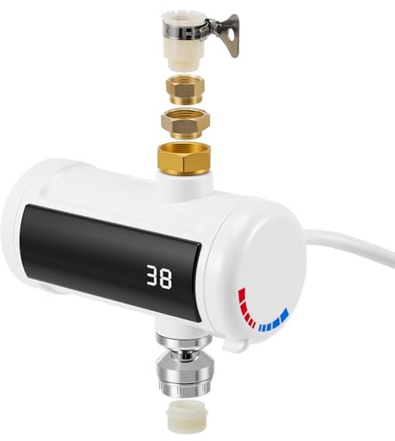 Elektrischer Durchlauferhitzer für Wasserhahn - 3000W, Sofort Warmwasser, LED-Temperaturdisplay, IPX4, Inkl. Adapter für Küche, Bad, Garten & Wohnwagen (230V) (Style B)