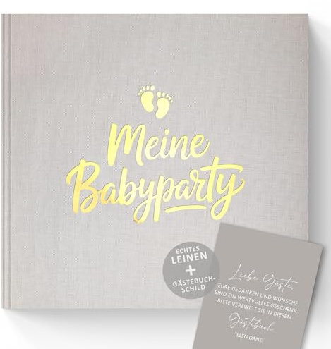Meine Babyparty Gästebuch – Leinen Hardcover mit Goldprägung, Baby Shower Buch & Babyalbum, Erinnerungsbuch zur Geburt, 100 Seiten ohne Fragen (Meine Babyparty/Leinen 21x21cm)