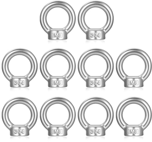 10 Pz Occhiello Sollevamento, M8 Dado ad Occhiello Filettato in Acciaio Inox 304, Golfari di Sollevamento, golfari filettati femmina per accessori di fissaggio marittimi porti di sollevamentos(M8)