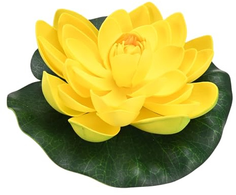 M METERXITY 1-Set Artificial Floating Foam Lotus Flower 7 inch, Yellow | Fake, Water Lily Pad, Water Lilies, Pool Fountain Garden Decor, Pond Plants Ornaments