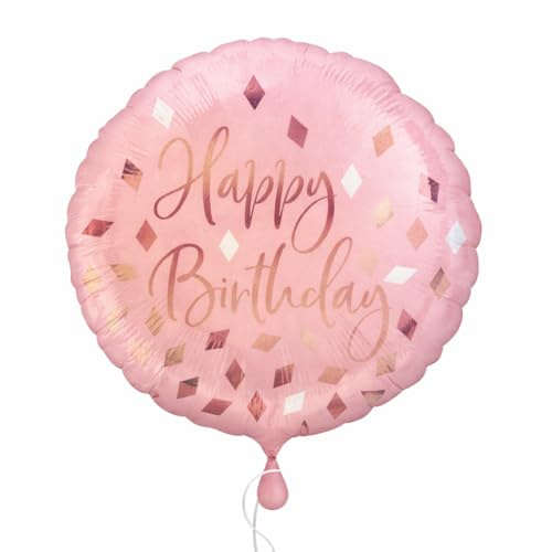 Folienballon Rund Rosa 43 cm Happy Birthday Metallic Geburtstag Partydekoration Helium Luft Befüllbar Selbstschließend Wiederverwendbar Feier Dekoration