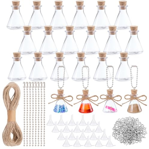 OLYCRAFT 100 Sets 10ml Mini Plastic Bottles Cone Plastic Bottle Jars with Corks Stoppers Eye Screws Funnels Sand Art Jar Wishing Vial Tiny Cork Vials for Party Decoration Sand Art Wishing Bottles
